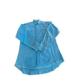 Wrangler Vintage Brushpopper Button Shirt Men X Long Tail Sz 15 1/2-35 Turquoise